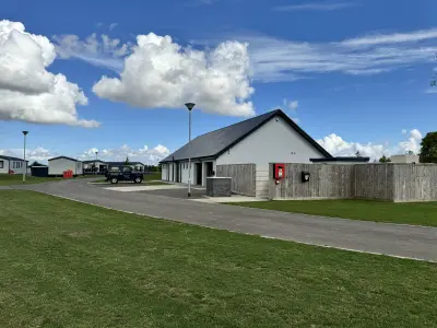 Photo of the toilet and shower block on site